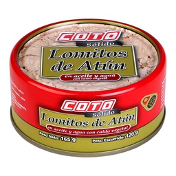 Lomitos de Atún en Aceite y Agua con Caldo Vegetal Coto 165g