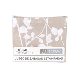 Juego de Sabanas 1 y 1/2 Plazas 144 Hilos Estampada