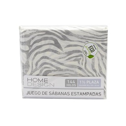 Juego de Sabanas 1 y 1/2 Plazas 144 Hilos Estampada Gris/blanco