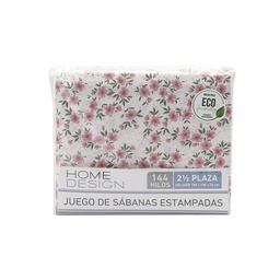 Juego de Sabanas 2 y 1/2 Plazas 144 Hilos Estampada  Flores