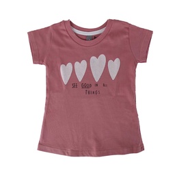 Remera Nene/a Manga Corta Estampada Glitter Rosa Corazones Talle 1