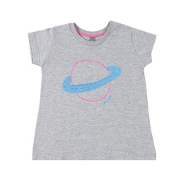 Remera Nene/a Manga Corta Gris Estampado Planet Glitter Talle 1