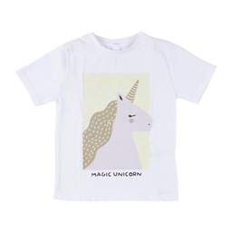 Remera Niña/o Manga Corta Estampado Glitter  Unicornio Talle 1