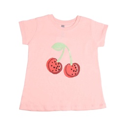 Remera Niña/o Manga Corta Estampada Cerezas Rosa Talle 1