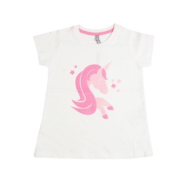 Remera Niña/o Manga Corta Estampado Unicornio Marfil Talle 1