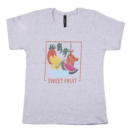 Remera Dama Manga Corta Estampada Frutas Gris Talle S