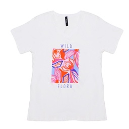 Remera Dama Manga Corta Estampada Blanca Talle S