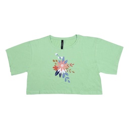 Remera Dama Crop Top Estampada Flor Verde Talle m