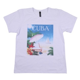 Remera Dama Manga Corta Estampada Cuba Blanca Talle S