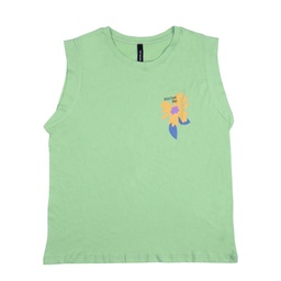 Musculosa Dama Recta Estampada Flor Verde Talle S