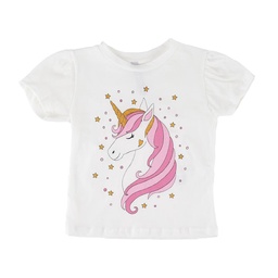 Remera Niño/a Manga Corta Escote en V Estampada Unicornio Crudo Talle 1