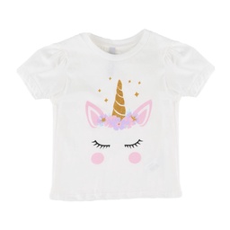 Remera Niño/a Manga Corta Escote en V Estampada Unicornio Crudo Talle 2