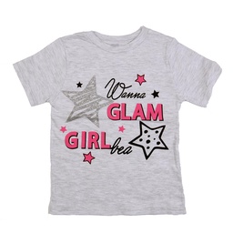 Remera Niño/a Manga Corta Estampada Girl Glam Gris Melange Talle 1