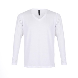 Remera Hombre Manga Larga Lisa Escote en V Blanco Talle m