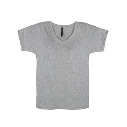 Remera Básica Lisa Escote en V Gris Melange Talle S