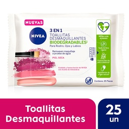 Toallitas Desmaquillantes 3 en 1 Nivea para Piel Seca x 25 Unidades