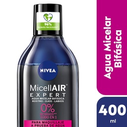 Agua Micelar Bifásica Nivea Black Expert para Piel Sensible y Sin Perfume x 400 ml