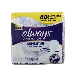 Protectores Diarios Plus Sensitive Always 40 uni