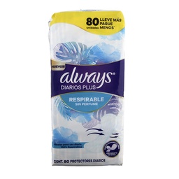 Protectores Diarios Plus Respirable Always 80 uni