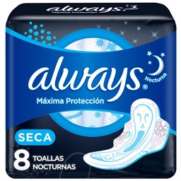 Toallitas Femeninas Always Nocturna Seca Maxima Protección 8 un