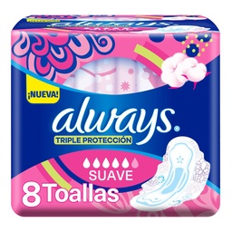 Toallitas Femeninas Always Triple Protección Suave 8 un