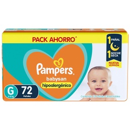 Pampers Babysan Hipoalergénico, Pañales Desechables Talle g 72 Unidades