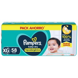 Pampers Baby Dry Hipoalergénico, Pañales Desechables Talle Xg 58 Unidades