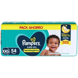 Pampers Baby Dry Hipoalergénico, Pañales Desechables Talle Xxg 54 Unidades