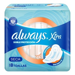 Always Xtra Doble Protección Seca Toallas Femeninas, 8 Unidades