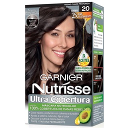 Kit Completo de Coloración Permanente Nutrisse Ultra Cobertura Tono 20 Negro Claro Profundo x 45 gr