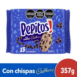 Galletitas Pepitos con Chips de Chocolate 357g. Pack x 3 Unidades de 119g.