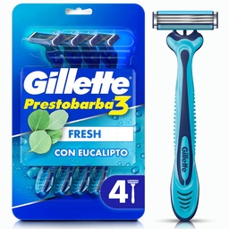 Máquina de Afeitar Gillette Prestobarba3 Fresh con Eucalipto y 3 Hojas, 4 Uds