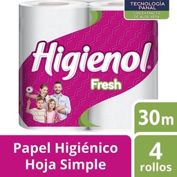 Papel Higienico Fresh Hoja Simple x4 Higienol 12m2