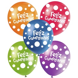 Globos 12" Impreso x5 Feliz Cumple