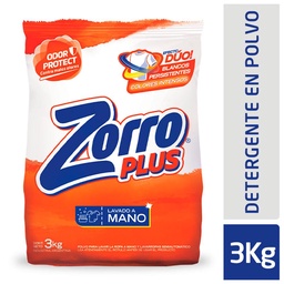 Jabón en Polvo Lavado A Mano Plus Zorro 3kg