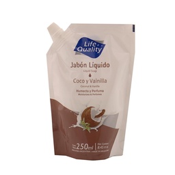 Jabón Líquido Repuesto Coco y Vainilla Life Quality Doy 250 ml