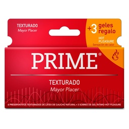 Preservativos de Látex Texturado + Gel Hot Pleasure Prime 6 uni