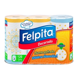 Rollo de Cocina Felpita 120 Paños Paquete 3 Unidades