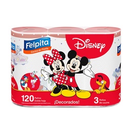 Rollo de Cocina Felpita Disney 120 Paños Paquete 3 Unidades