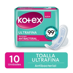 Toallas Femeninas Antibacterial Kotex Paq 10 uni