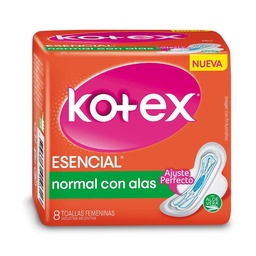 Toallas Femeninas Esencial Normal con Alas Kotex 8 uni