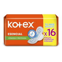 Toallas Femeninas Esencial con Alas Kotex 16u