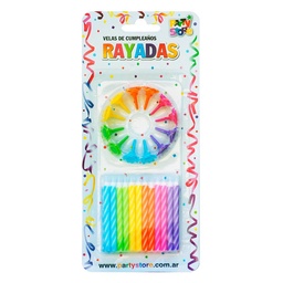 Velas Rayadas con Base Multicolor 24u