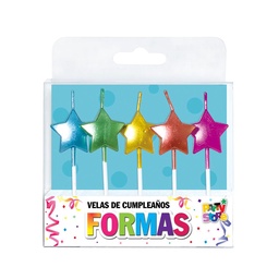 Pack x 5 Velas Formas Estrella Metalizadas