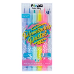Marcadores Mooving Punta Pincel Varios Colores Pastel 6 Unidades