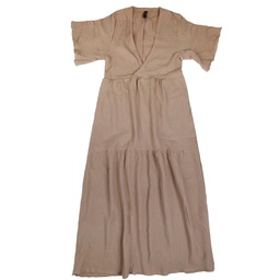 Vestido Dama Liso Largo Escote en V Beige Talle S