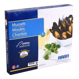 Mejillon Entero Cocido En Su Jugo Chileno Congelado St. Andrews Al Vino Blanco Caja 500 Gr