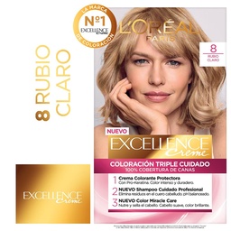 Tintura Permanente Excellence Creme de Loréal París 8 Rubio Claro x 47 gr