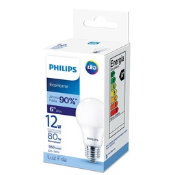 Lámpara Led Bulbo Philips Fria 12 W E27   Caja 1 Unidad