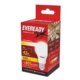 Lámpara Led Bulbo Eveready Calida 6 W E27   Caja 1 Unidad